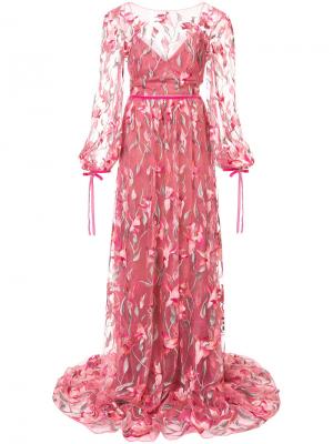 Кружевное вечернее платье Marchesa Notte. Цвет: розовый и фиолетовый