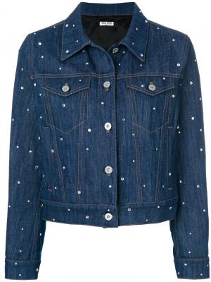 Джинсовая куртка с украшением из кристаллов Miu. Цвет: синий