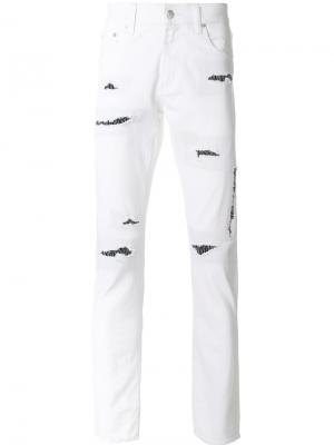 Прямые джинсы с эффектом потертости Alexander McQueen. Цвет: белый