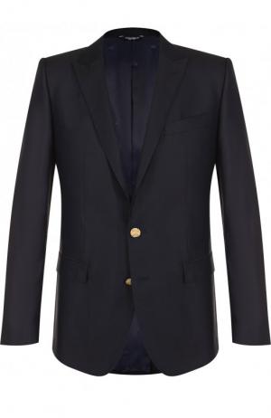 Однобортный пиджак из смеси шерсти и шелка с остроконечными лацканами Dolce & Gabbana. Цвет: темно-синий