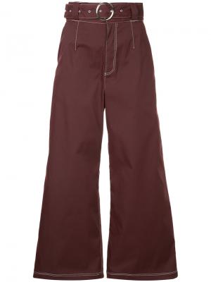 Джинсовые брюки-палаццо с контрастной строчкой G.V.G.V.. Цвет: красный