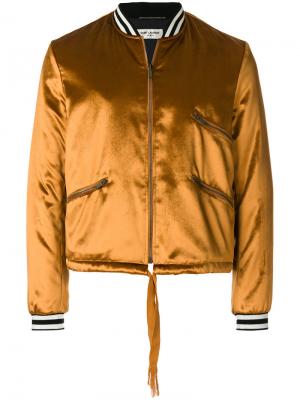 Атласная куртка-бомбер Saint Laurent. Цвет: жёлтый и оранжевый