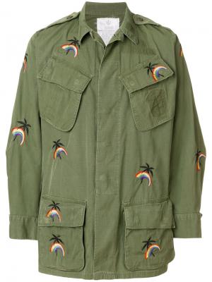 Куртка с вышивкой в стиле милитари As65. Цвет: зелёный