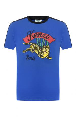 Хлопковая футболка с декоративной отделкой Kenzo. Цвет: синий