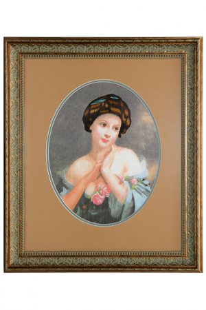 Картина Дама в овале Живой шелк. Цвет: бежевый