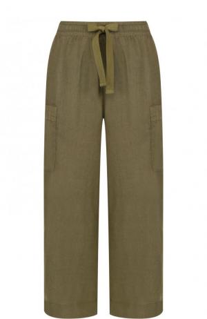 Укороченные льняные брюки с эластичным поясом Deha. Цвет: хаки