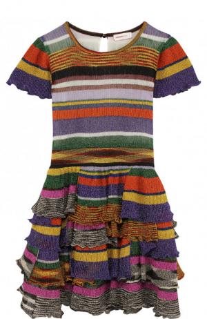 Приталенное платье-миди с металлизированным принтом и оборками на юбке Missoni. Цвет: разноцветный