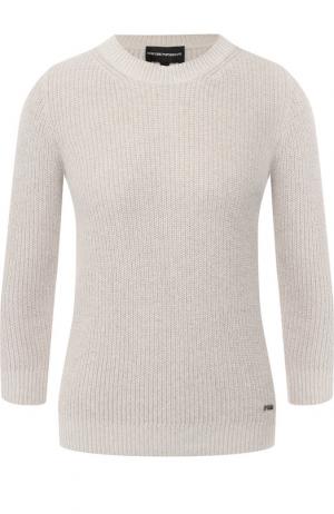 Вязаный пуловер с укороченным рукавом Emporio Armani. Цвет: серый