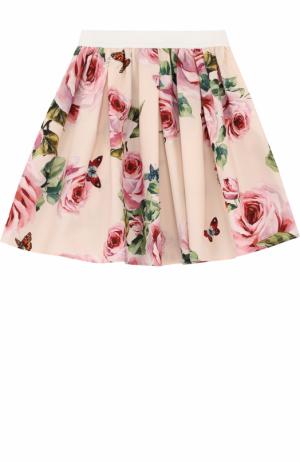 Хлопковая юбка свободного кроя с принтом и эластичным поясом Dolce & Gabbana. Цвет: розовый