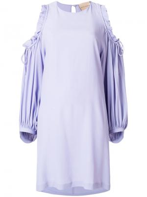 Платье с оборками и вырезными плечами Erika Cavallini. Цвет: розовый и фиолетовый