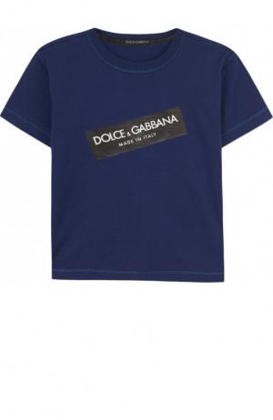 Хлопковая футболка с принтом Dolce & Gabbana. Цвет: синий