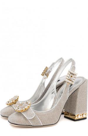 Туфли Keira из металлизированного текстиля на устойчивом каблуке Dolce & Gabbana. Цвет: серебряный