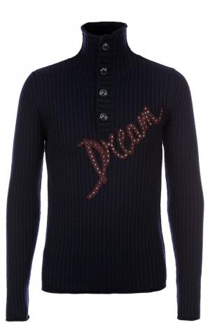 Шерстяной свитер фактурной вязки с аппликацией Dolce & Gabbana. Цвет: темно-синий