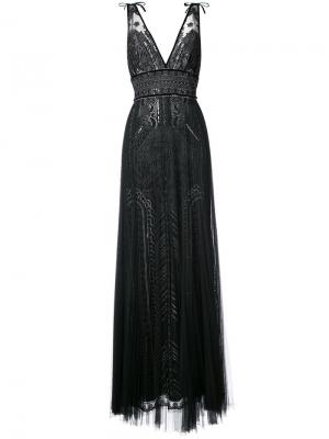 Вечернее платье с глубоким V-образным вырезом Marchesa Notte. Цвет: чёрный