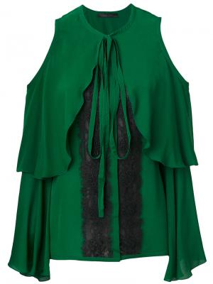 Блузка с вырезами на плечах и кружевными вставками Elie Saab. Цвет: зелёный