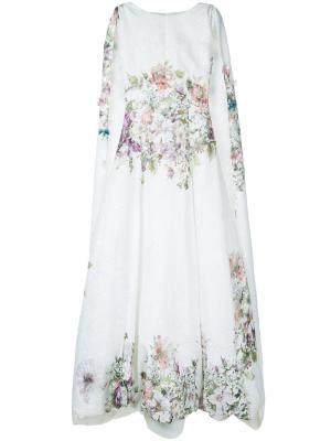 Вечернее платье с цветочной отделкой и кейпом Isabel Sanchis. Цвет: белый