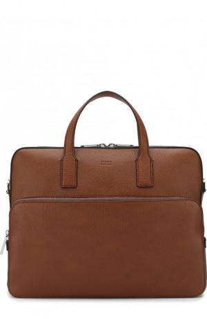 Кожаная сумка для ноутбука с плечевым ремнем BOSS. Цвет: коричневый
