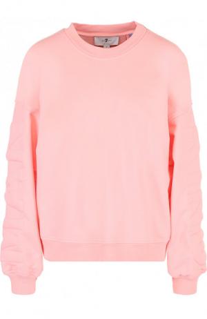 Хлопковый пуловер с круглым вырезом 7 For All Mankind. Цвет: розовый