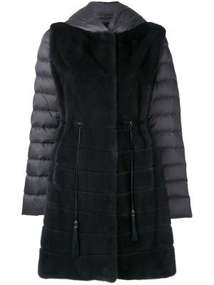 Пальто-пуховик с норковым мехом Liska. Цвет: серый