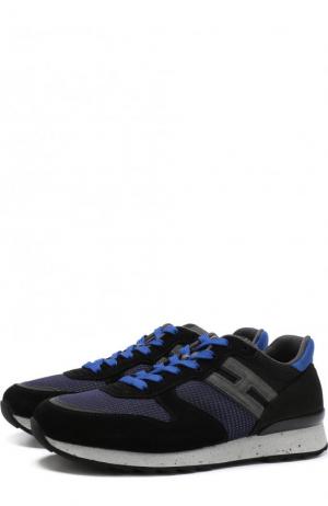 Комбинированные кроссовки на шнуровке Hogan. Цвет: темно-синий