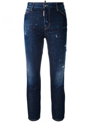 Укороченные джинсы скинни с эффектом потертости Dsquared2. Цвет: синий