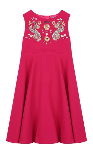 Платье с вышивкой без рукавов Dolce & Gabbana. Цвет: фуксия