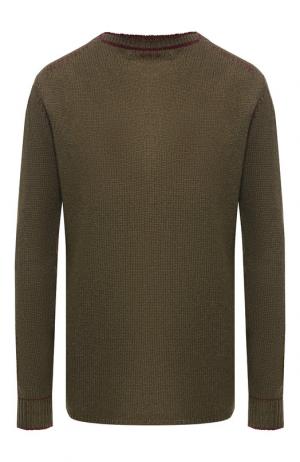 Кашемировый пуловер с контрастной отделкой Marni. Цвет: хаки