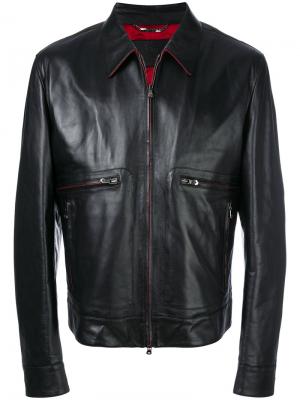 Кожаная куртка с контрастной подкладкой Dolce & Gabbana. Цвет: чёрный