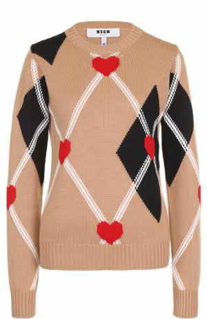 Вязаный пуловер с принтом MSGM. Цвет: бежевый