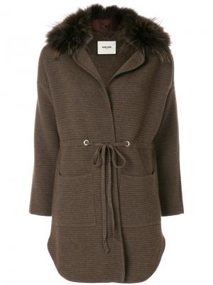 Кардиган-пальто с лисьим мехом Max & Moi. Цвет: коричневый