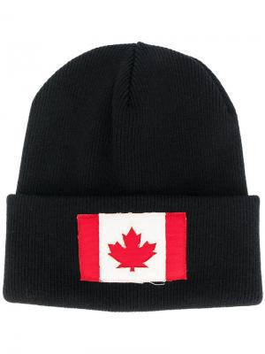 Вязаная шапка с заплаткой канадским флагом Dsquared2. Цвет: чёрный