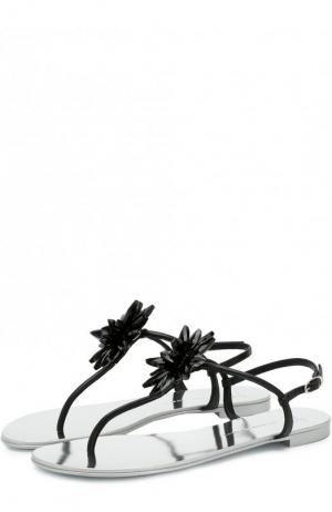 Кожаные сандалии с цветочной аппликацией Giuseppe Zanotti Design. Цвет: черный