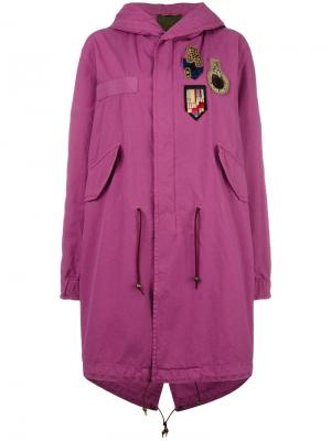 Пальто с капюшоном и нашивками Mr & Mrs Italy. Цвет: розовый и фиолетовый