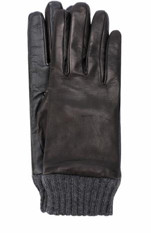 Кожаные перчатки с шерстяной подкладкой и манжетами Diesel. Цвет: черный