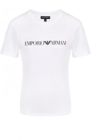 Хлопковая футболка с логотипом бренда Emporio Armani. Цвет: белый