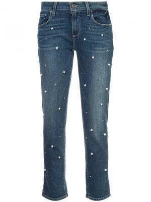 Укороченные джинсы с заклепками Paige. Цвет: синий