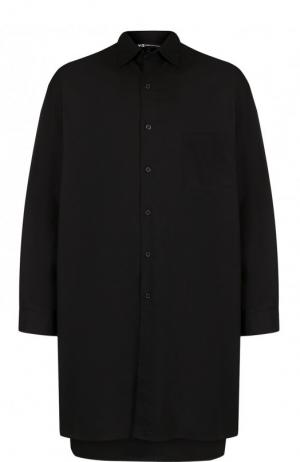 Удлиненная хлопковая рубашка асимметричного кроя Y-3. Цвет: черный