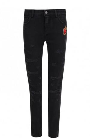 Укороченные джинсы-скинни с потертостями Dolce & Gabbana. Цвет: черный