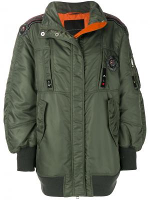 Куртка-бомбер оверсайз с вышивкой Ermanno Scervino. Цвет: зелёный