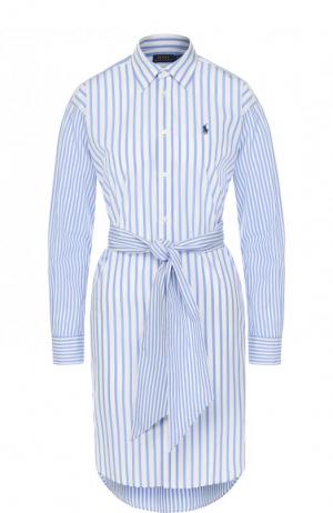 Хлопковое платье-рубашка с поясом Polo Ralph Lauren. Цвет: синий