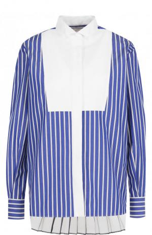 Блуза в полоску с контрастной отделкой Sacai. Цвет: голубой