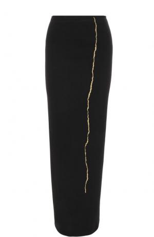Шерстяная юбка-карандаш с контрастной вышивкой Haider Ackermann. Цвет: черный