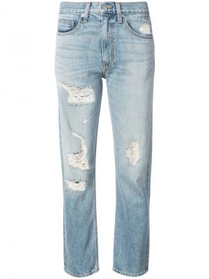 Прямые джинсы с декоративными дырами Brock Collection. Цвет: синий