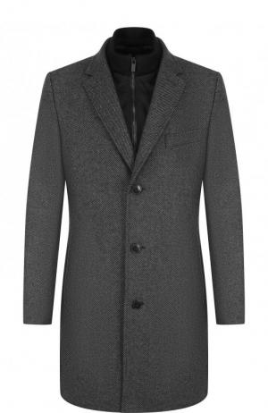 Однобортное шерстяное пальто с подстежкой HUGO. Цвет: темно-серый