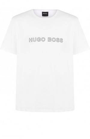 Хлопковая футболка с круглым вырезом BOSS. Цвет: белый