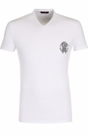 Хлопковая футболка с V-образным вырезом Roberto Cavalli. Цвет: белый