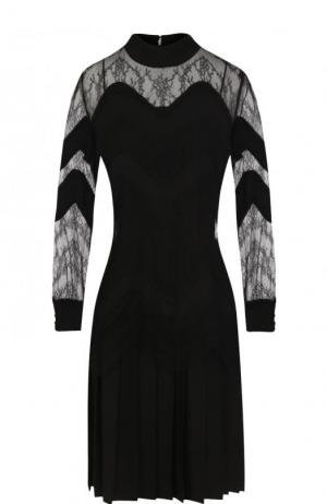 Мини-платье с юбкой в складку и кружевными вставками Valentino. Цвет: черный