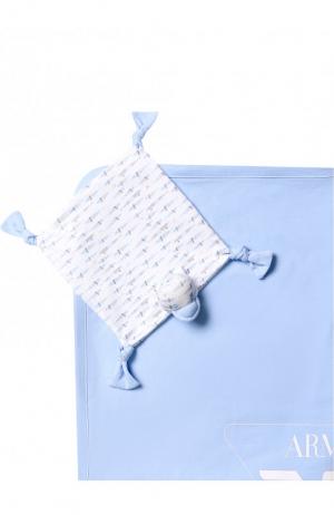 Хлопковый комплект из одеяла и игрушки Armani Junior. Цвет: голубой