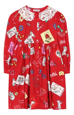 Хлопковое платье с кружевным воротником Dolce & Gabbana. Цвет: красный
