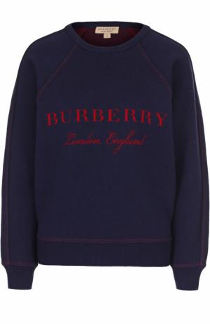 Свитшот свободного кроя с контрастным логотипом бренда Burberry. Цвет: темно-синий